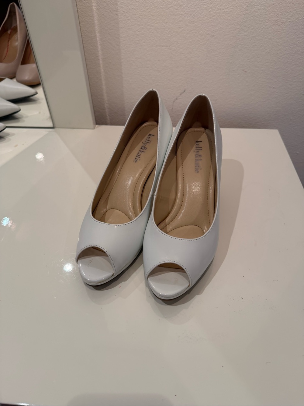 Kelly & Katie White Peep-Toe Heels
